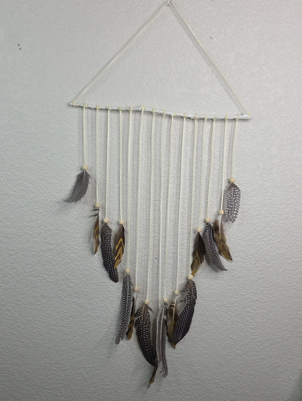 Handmade Feather Wall Hanging - White and Brown Decorative Wall Decor